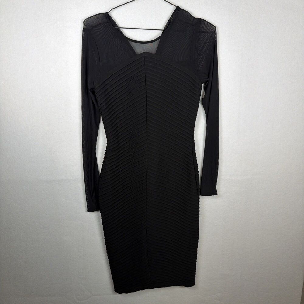 Calvin Klein Womens Size 2 Black Chiffon Bodice Long Sleeve Sheath Dress